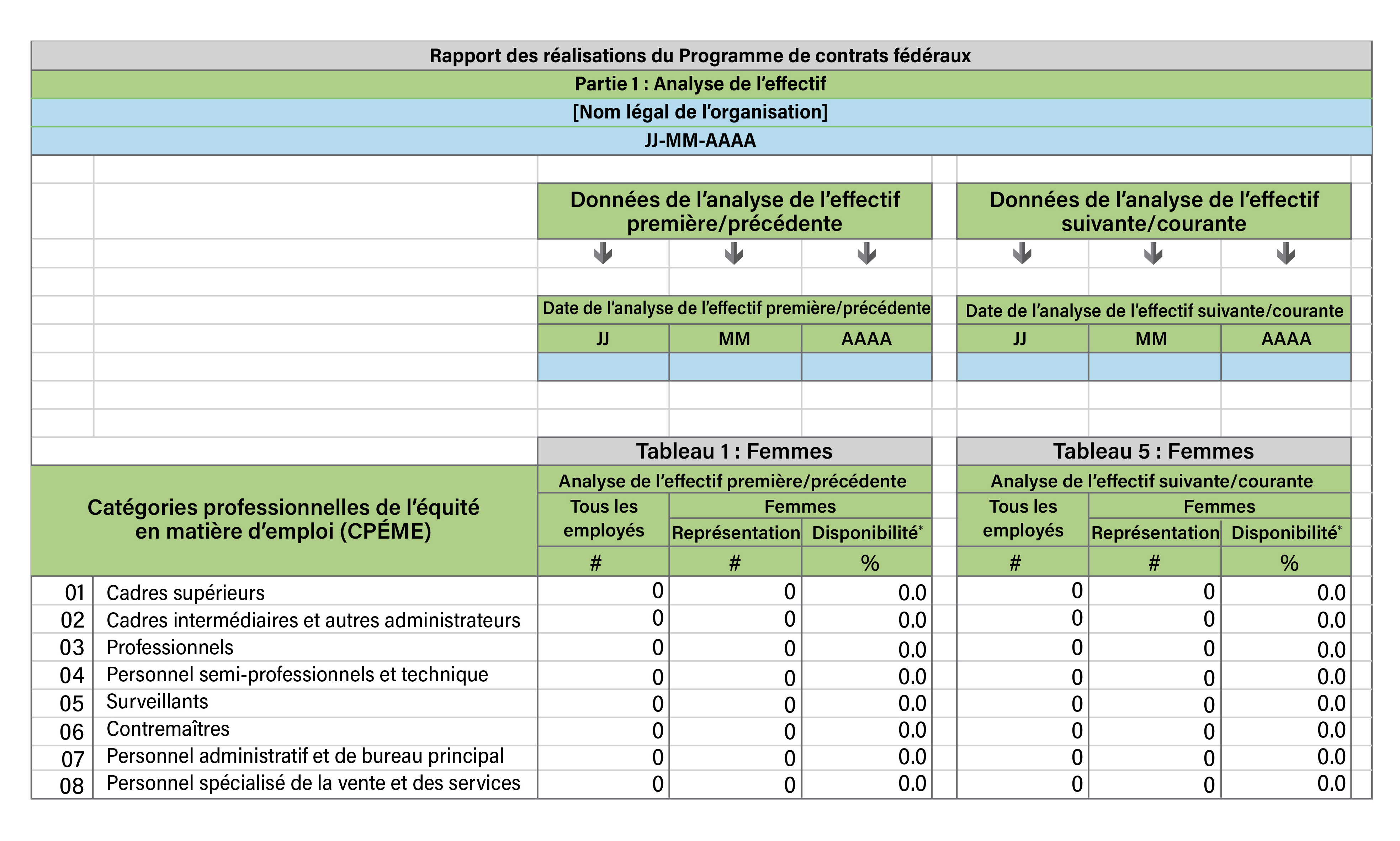 Image de tableau de l’onglet 1 - Analyse de l’effectif du rapport des réalisations